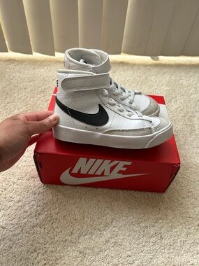 Nike Kids White High-Top Sneakers with Black Swoosh